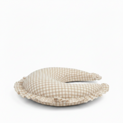 Beige Gingham Ruffle Nursing Pillow Cover