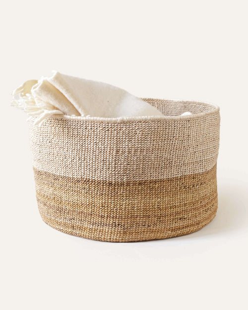 Two-tone banana leaf floor basket, by Powered by People